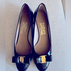 Blue patent leather Ferragamo heels